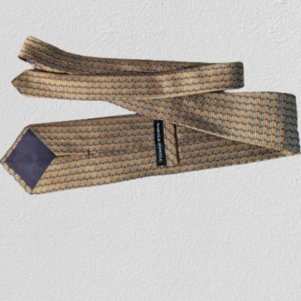 Harold Powell Men's Elegant Gold Blue Silk Tie
